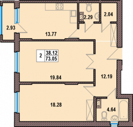Двухкомнатная квартира 73.05 м²