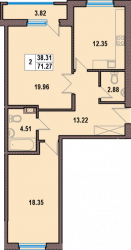 Двухкомнатная квартира 71.27 м²